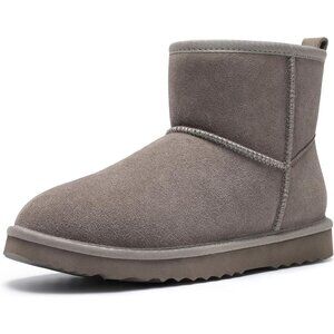 Women's Genuine Suede Boots Warm Fuzzy Boots Snow Boots with Fur Lined Grey